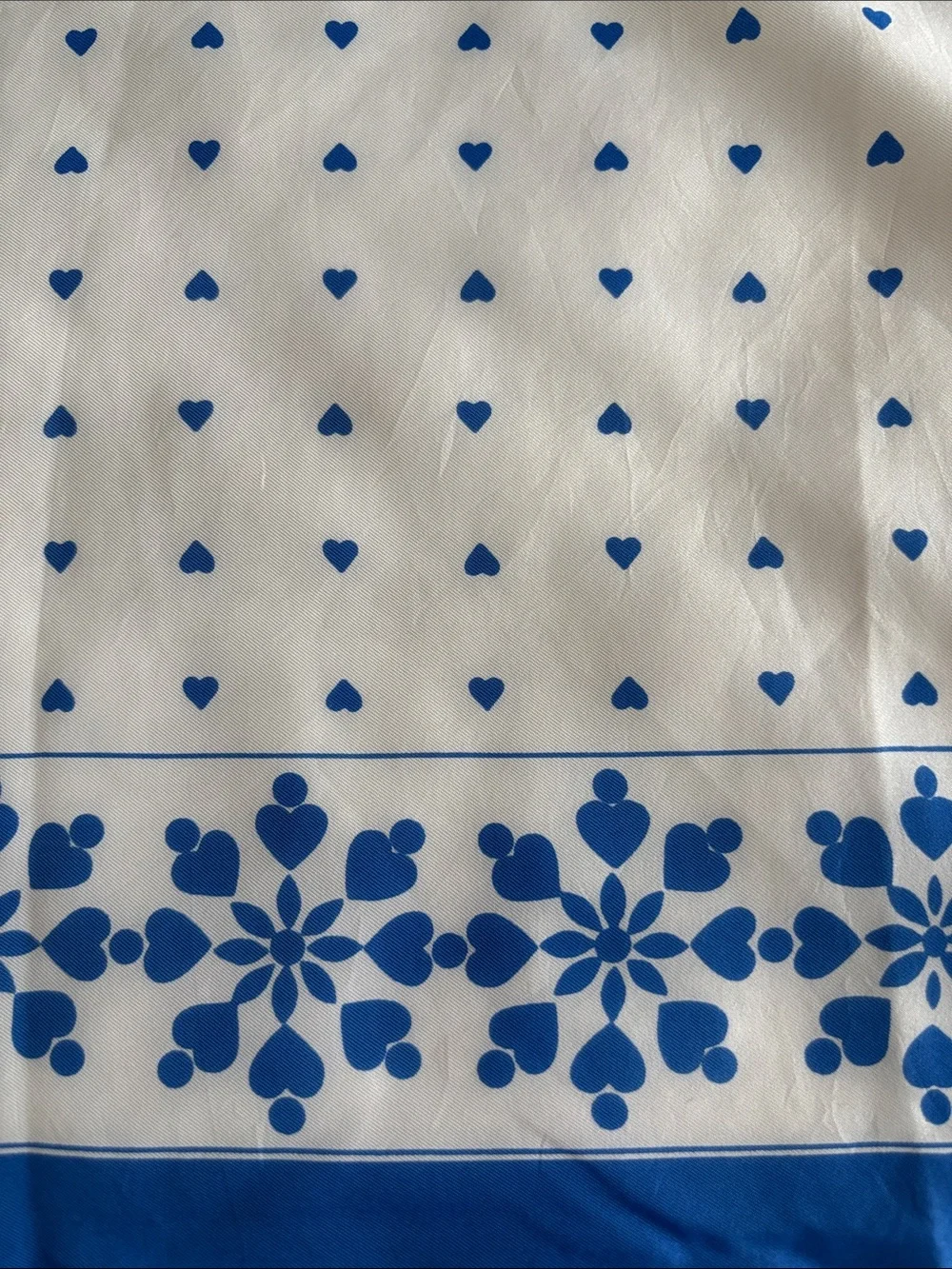 Vintage Vera Neumann Square Blue & White Floral Heart Scarf Silk Rayon?